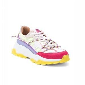 DWRS Label Bonney Leather Sneakers Neon Yellow, Purple & Pink Women’s Size EU 39